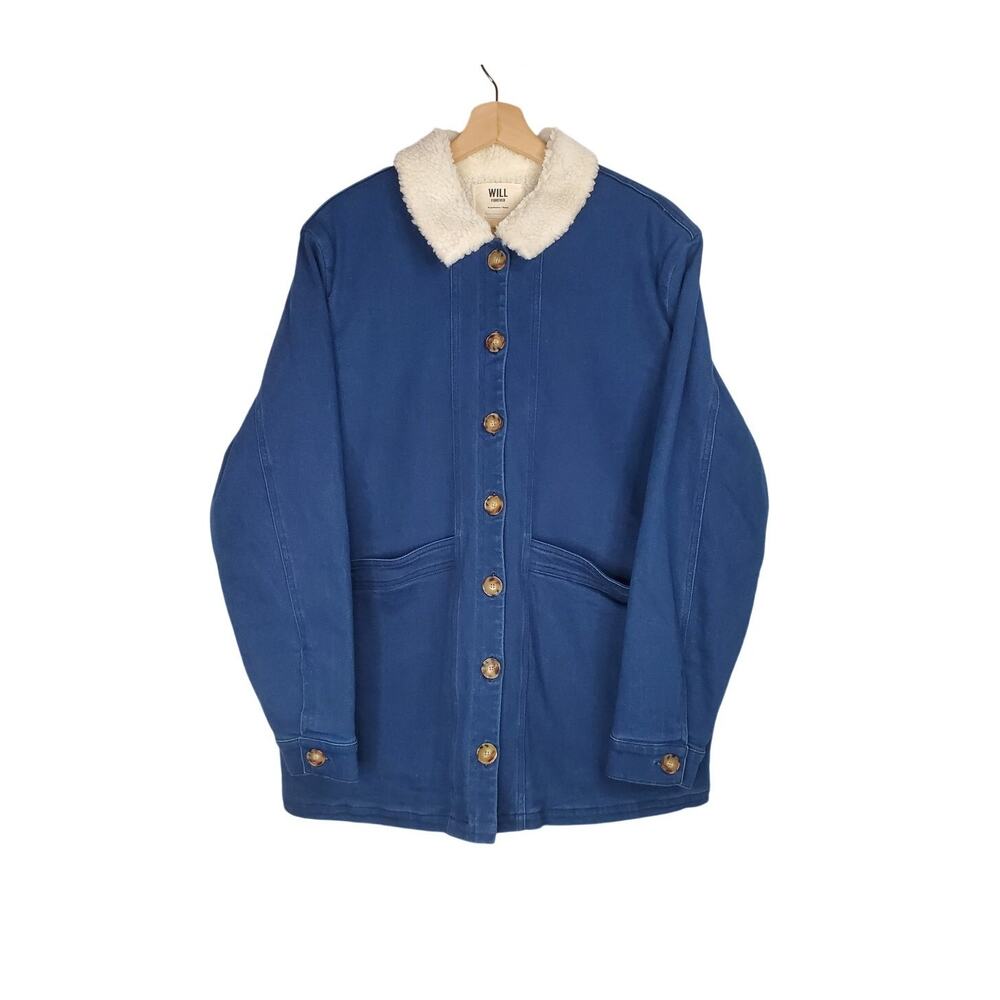 Sezane Will Forever Jean Jacket Indigo Blue Denim Sherpa Oversized Size XXL - Picture 2 of 9